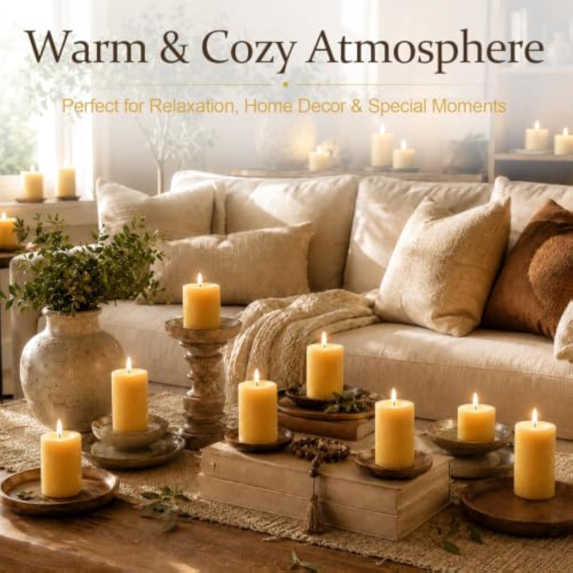 2 Pack Natural Pure Beeswax Pillar Candle, 2x3 Inch